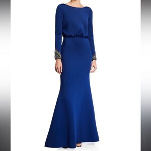 Badgley Mischka Royal Blue Gown with Embellished Cuffs